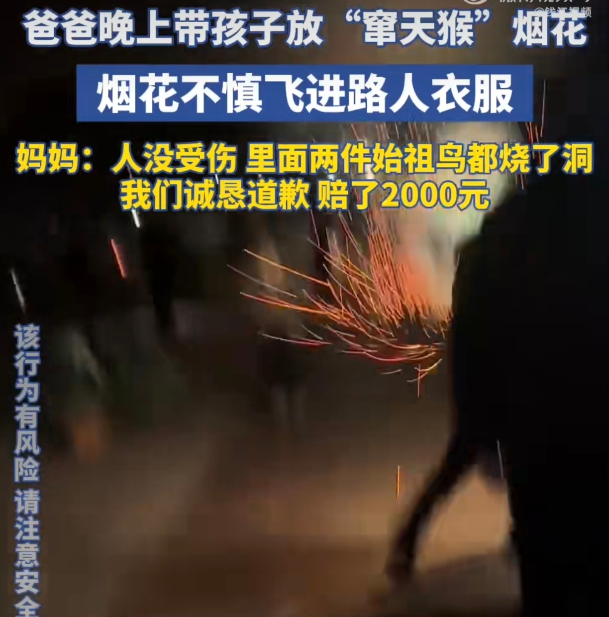 爸爸帶娃放竄天猴引發(fā)意外，燒壞路人始祖鳥，事件反思